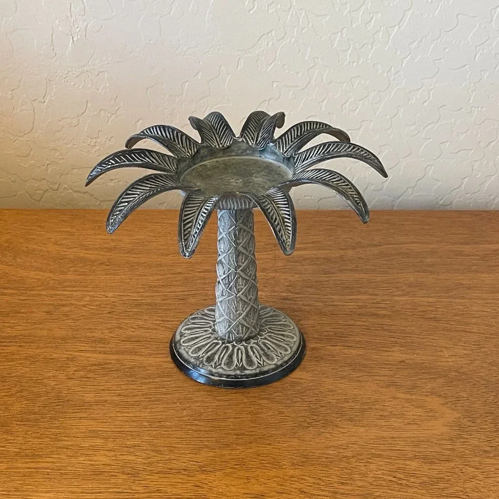 Candle Holder Metal Palm Tree Leaf Pillar Stand